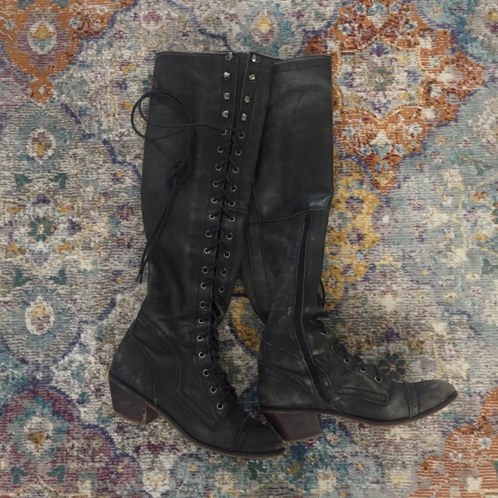 Jefferey Campbell black leather lace up boots